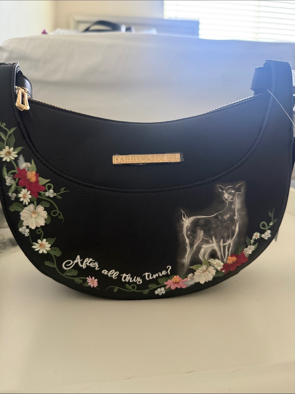 Her Universe Black Floral Harry Potter Crescent Bag